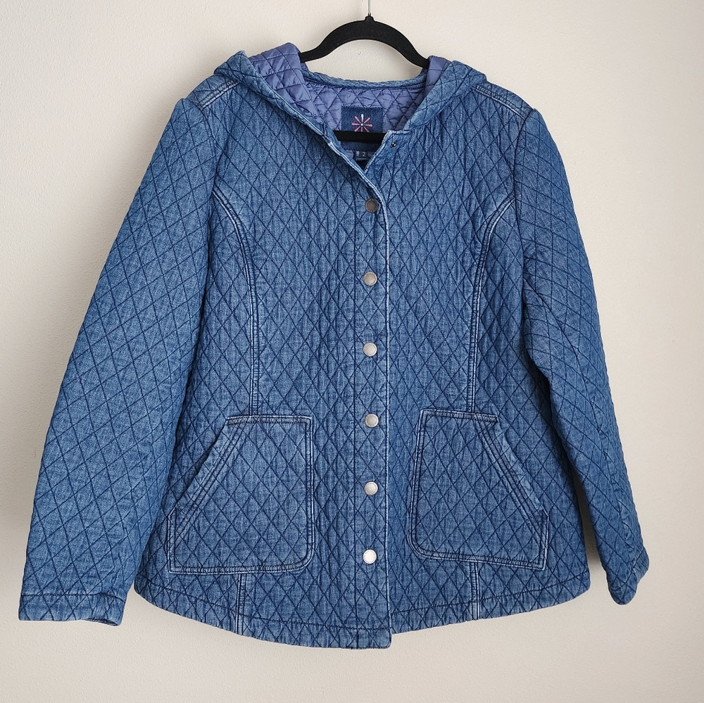 Isaac Mizrahi Live Quilted Denim Snap Front Hooded Jacket
